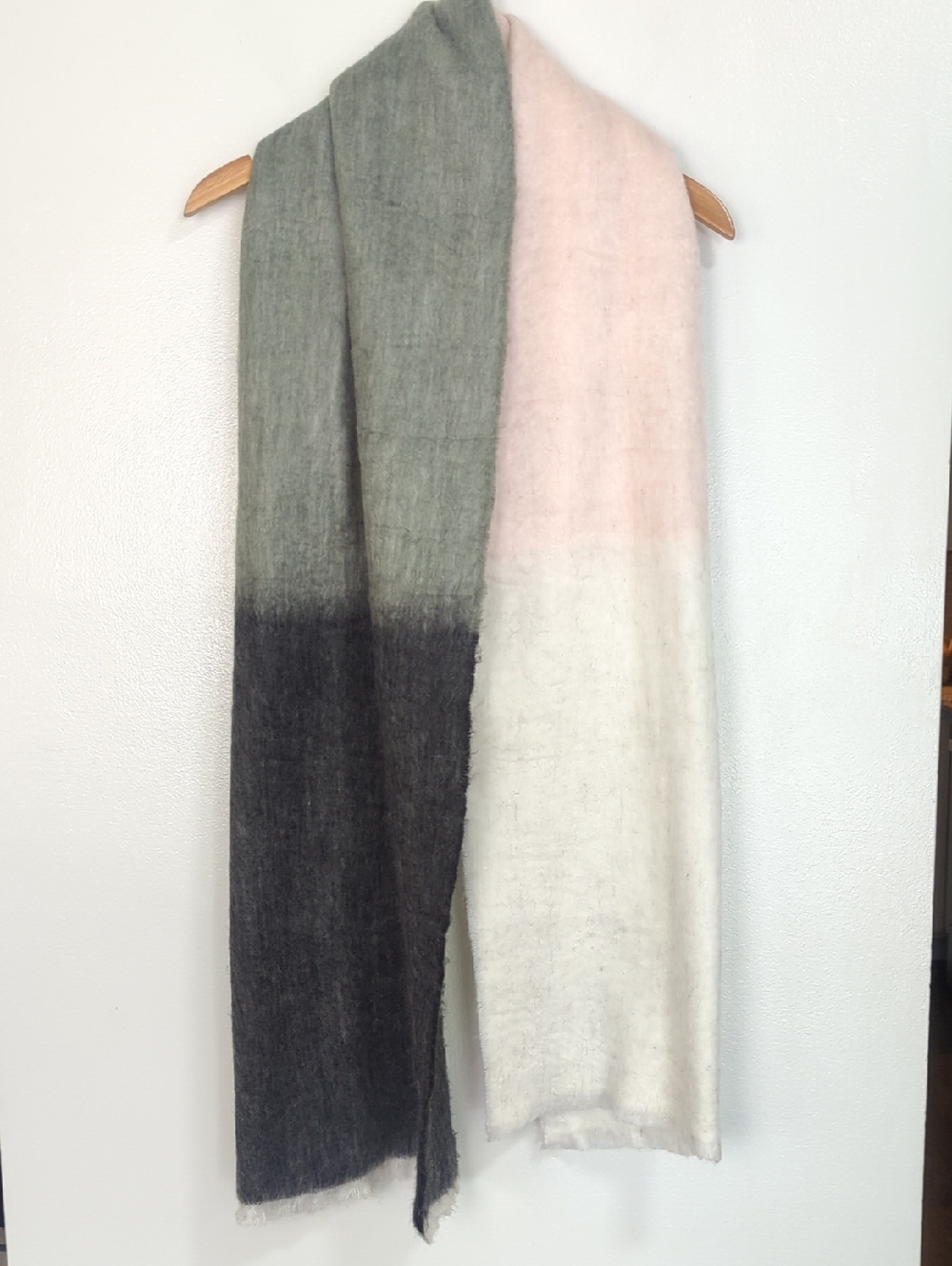 Kate Spade New York Oversized Colorblock Fuzzy Scarf Wrap‎ Shawl Pink Grey White